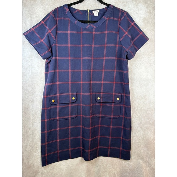 J.Crew Dresses & Skirts - J Crew Navy Blue Plaid Mini Retro Mod Academia Shift Dress Sze 14 Windowpane